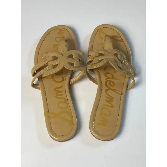 Sam Edelman Cara Nude Patent Leather Thong Sandals Women's Size 8 - Picture 3 of 8